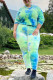 Light Green Casual Twilled Satin Print Tie-dye Hooded Collar Plus Size 
