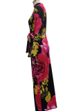 Multicolor Sexy Print Patchwork Zipper Collar Pencil Skirt Dresses