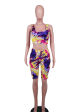 Red Sexy Print Patchwork U Neck Sleeveless Two Pieces