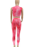 Pink Casual Print Patchwork O Neck Sleeveless Two Pieces