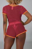 White Sexy Solid Patchwork O Neck Short Sleeve Two Pieces