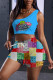 Blue Pink Fashion Casual Print Basic One Shoulder Sleeveless Two Pieces
