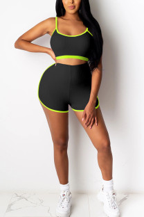 Black Milk Silk Fashion Casual adult Ma'am Patchwork Solid Two Piece Suits Straight Sleeveless Two Pieces