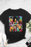 Black Fashion Casual Print Basic O Neck T-Shirts