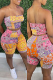 Multicolor Fashion Sexy Print Backless Strapless Sleeveless Two Pieces