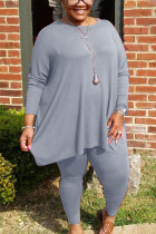 Grey Sportswear Striped O Neck Plus Size 