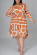 Orange Casual Print Patchwork Turndown Collar Shirt Dress Plus Size Dresses