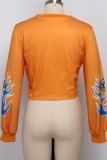 White O Neck Long Sleeve Letter Long Sleeve Tops