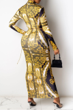Multicolor Sexy Print Patchwork Half A Turtleneck Pencil Skirt Dresses