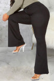 Black Sexy Solid Buttons Plus Size Jeans