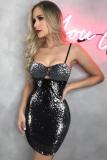 Silver adult Fashion Sexy Spaghetti Strap Sleeveless Slip Step Skirt skirt Sequin Solid Club Dre