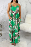 Green Casual Print Patchwork Spaghetti Strap Straight Dresses