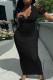 Black Fashion Solid Patchwork V Neck Short Sleeve Dress