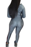Dark Gray Fashion adult Europe and America Ma'am Patchwork Solid Two Piece Suits pencil Long Sleeve Two Pieces