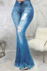 Blue Broken Holes Flared Denim