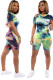 Green Casual Patchwork Print Gradient contrast color pencil Short Sleeve Two Pieces