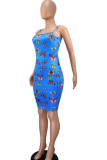 White Sexy Spaghetti Strap Sleeveless Slip Step Skirt Mini Print Patchwork backless Dresses