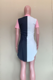 Pink Casual Solid Patchwork Turndown Collar Shirt Dress Dresses