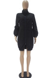 Pink Fashion Casual Adult Solid Patchwork Turtleneck Long Sleeve Mini A Line Dresses