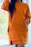 Deep Blue Casual Solid Pocket O Neck Long Sleeve Knee Length Long Sleeve Dress Dresses