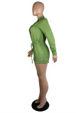 Green Fashion Casual Solid Basic Turndown Collar Regular Romper