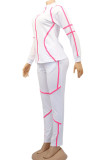 White Fashion Active adult Ma'am Patchwork Solid Two Piece Suits pencil Long Sleeve Two Pieces
