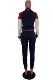 Blue Elastic Fly Mid Patchwork Letter Regular Pants Two-piece suit