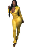 Red street Solid zipper Milk. Long Sleeve O Neck Jumpsuits