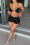 White Fashion Sexy Solid Backless Halter Sleeveless Two Pieces