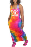 Red Fashion adult England Ma'am Red Tank Sleeveless O neck Pencil Dress Ankle-Length Print Tie and dye Dresses