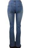 Blue Street Solid Make Old High Waist Regular Denim