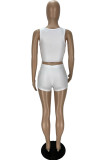 White Casual Print Patchwork Spaghetti Strap Sleeveless Two Pieces