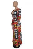 multicolor V Neck Slim fit Bandage Print Print Long Sleeve 