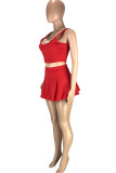 Red Casual Sportswear Solid Basic U Neck Sleeveless Two Pieces