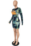 Multicolor Sexy Print O Neck Pencil Skirt Dresses