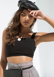 Black Fashion Novelty Sleeveless Backless Solid Tees & T-shirts