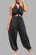 Black Fashion Sexy Solid With Belt V Neck Regular Jumpsuits