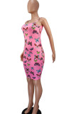 White Sexy Spaghetti Strap Sleeveless Slip Step Skirt Mini Print Patchwork backless Dresses