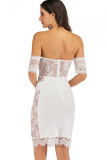 White Sexy Cap Sleeve Short Sleeves One word collar Step Skirt Knee-Length Solid Club Dresses