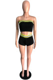 Black Fashion Casual adult Patchwork Solid backless Two Piece Suits Straight Sleeveless Two Pieces