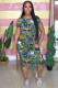 Black Green Fashion adult Street White Black Grey Orange Yellow Black Green cartoon Multi-color Cap Sleeve Short Sleeves O neck A-Line Mid-Calf Print Patchwork Ombre bandage Colouring Dresses