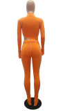 Orange Milk Silk OL Patchwork Solid asymmetrical pencil Long Sleeve Two Pieces
