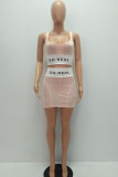 Pink Fashion adult Ma'am Street Letter Patchwork Two Piece Suits Hip skirt Sleeveless Two Pieces