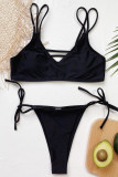 Black Fashion Sexy Solid Backless Strap Design Swimwears