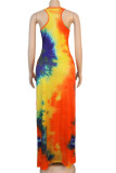 purple Sexy Tank Sleeveless O neck Slim Dress Ankle-Length Print Tie and dye Dresses
