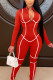 Red Sexy Milk Fiber Solid Patchwork O Neck Skinny Jumpsuits