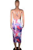 Light Purple Milk. Fashion Street Light Blue Light Purple Off The Shoulder Sleeveless Halter Neck Step Skirt Mid-Calf Print backless Tie and dye Dresses