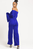 White Sexy Patchwork Solid Ruffled Long Sleeve one word collar Jumpsuits