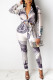 White Casual Print Bandage Shirt Collar Long Sleeve Two Pieces