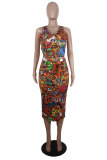 White Fashion Casual adult Patchwork Print Character Two Piece Suits pencil Sleeveless Two Pieces